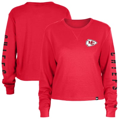  Kansas City Chiefs New Era Women's Sport Night Thermal Long Sleeve Cropped T-Shirt - Red